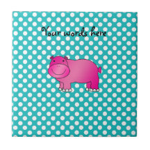 Cute pink hippo turquoise polka dots ceramic tile