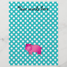 Cute pink hippo turquoise polka dots flyer design