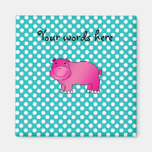 Cute pink hippo turquoise polka dots fridge magnet