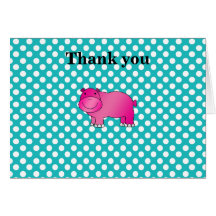 Cute pink hippo turquoise polka dots greeting card
