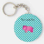 Cute pink hippo turquoise polka dots keychain