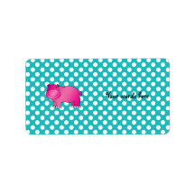 Cute pink hippo turquoise polka dots custom address labels