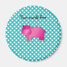 Cute pink hippo turquoise polka dots refrigerator magnet