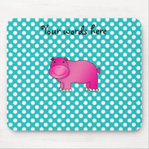 Cute pink hippo turquoise polka dots mouse pads