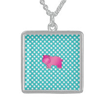 Cute pink hippo turquoise polka dots custom necklace