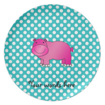 Cute pink hippo turquoise polka dots party plate