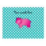 Cute pink hippo turquoise polka dots post cards