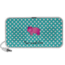 Cute pink hippo turquoise polka dots travelling speakers