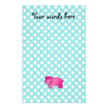 Cute pink hippo turquoise polka dots personalized stationery