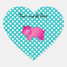 Cute pink hippo turquoise polka dots stickers
