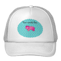 Cute pink hippo turquoise polka dots trucker hats