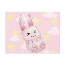 Cute pink Kawaii Bunny rabbit falling from stars Postcards