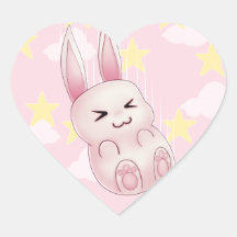 Cute pink Kawaii Bunny rabbit falling from stars Heart Sticker