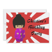 Cute Pink  Kawaii Kokeshi Doll on rising sun Invite