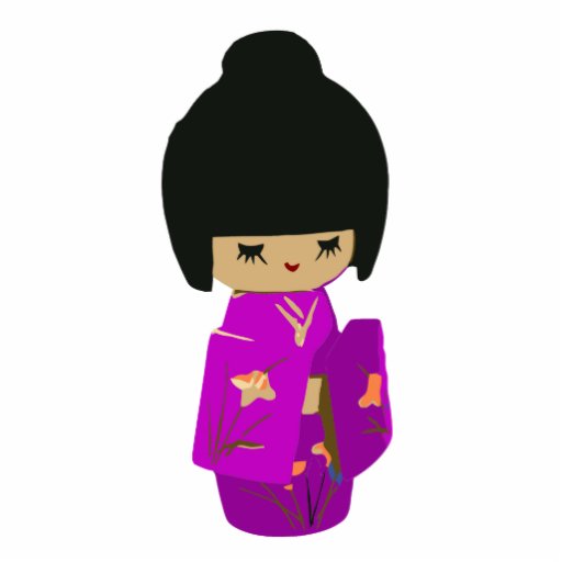 Cute Pink  Kawaii Kokeshi Doll on rising sun Acrylic Cut Out