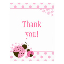 Cute pink lady bug girls thank you postcard