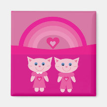 Cute pink love cats & rainbow magnet