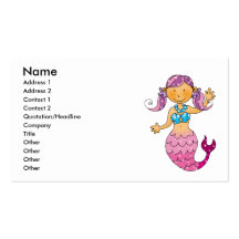 Cute pink mermaid business card templates