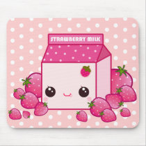 Cute pink milk carton with kawaii strawberries mouse pads