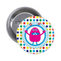 Cute Pink Monster on Polka Dots