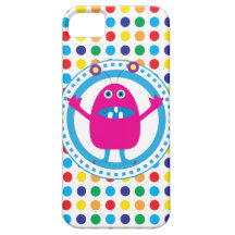 Cute Pink Monster on Polka Dots iPhone 5 Cover