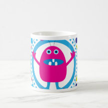 Cute Pink Monster on Polka Dots Mug