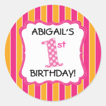 Cute Pink/Orange Girls First Birthday Sticker