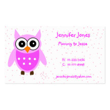 Cute Pink Owl and Polka Dot Calling Card Business Cards