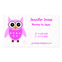 Cute Pink Owl and Polka Dot Calling Card Business Card