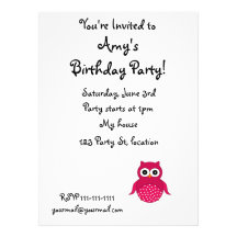 Cute pink owl custom invitations