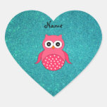 Cute pink owl turquoise glitter sticker