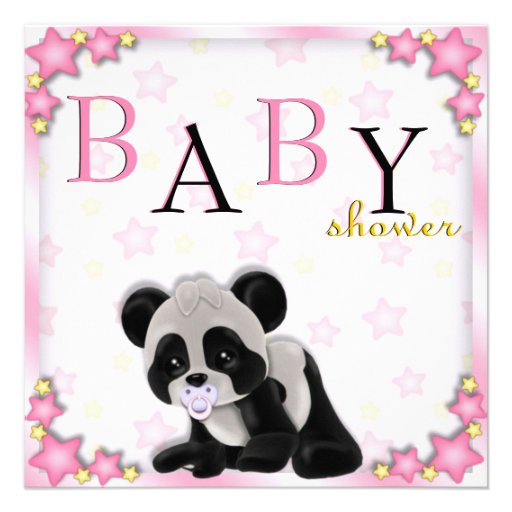 Cute Pink Panda Bear Baby Shower Invite