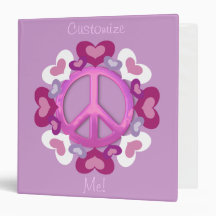 Cute Pink Peace Sign and Hearts Binders