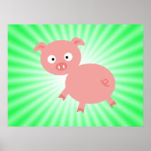 Cute Pink Pig; Green Poster