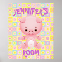 Cute pink pig  kids poster