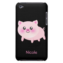 Cute Pink Pig on Black Barely There iPod Covers
