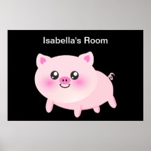 Cute Pink Pig on Black Poster