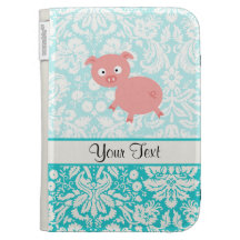Cute Pink Pig; Teal Damask Cases For Kindle