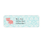 Cute Pink Pig; Teal Damask labels