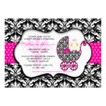 Cute Pink Polka Dot Damask Baby Shower Invite