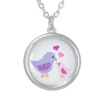 Cute pink & purple mother and child birds pendants