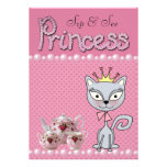 Cute Pink Sip & See Baby Shower Princess Kitty Cat Announcements