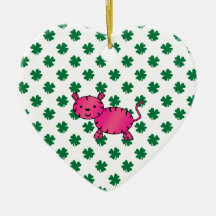Cute pink tiger green shamrocks christmas tree ornaments