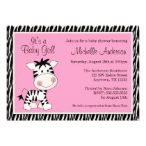 Cute Pink Zebra Baby Shower Invitations invitations