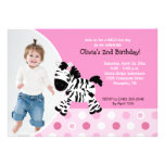 Cute Pink Zebra Girl Photo Birthday Invitation invitations