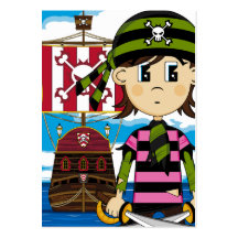Cute Pirate and Ship Bookmark Business Card Template