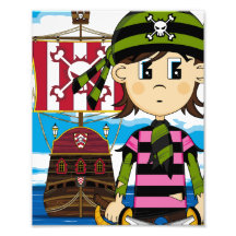 Cute Pirate and Ship Photo Print