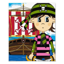 Cute Pirate and Ship Photo Print