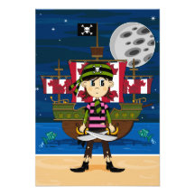 Cute Pirate and Ship RSVP Card Invitation