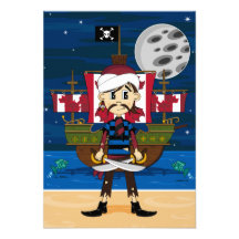 Cute Pirate and Ship Scene RSVP Card Invites